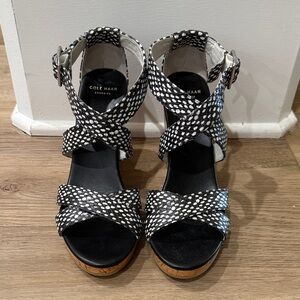 Cole Haan Black and White Strappy Sandals